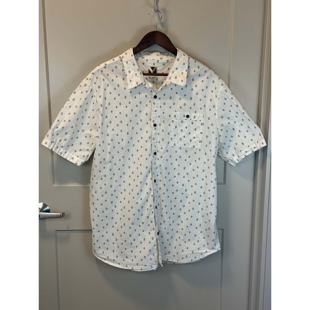 Voyager‎ Men's White Geometric Diamond Print 100% Cotton Button Up Shirt Size XL